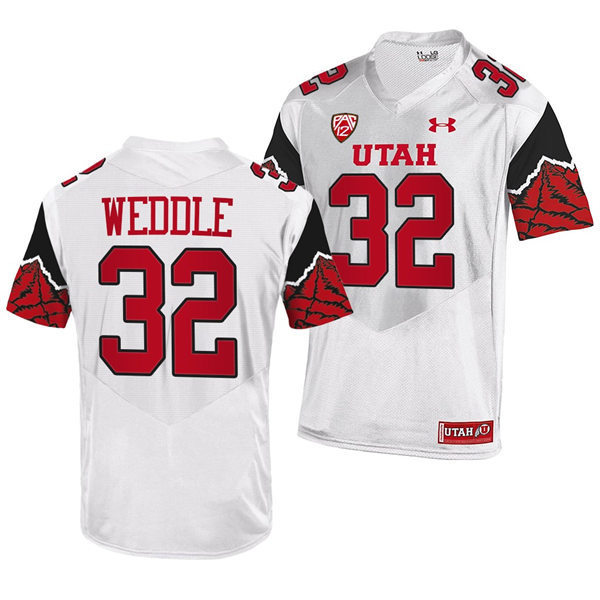 Mens Utah Utes #32 Eric Weddle White Printing Pattern Sleeves College Football Game Jersey
