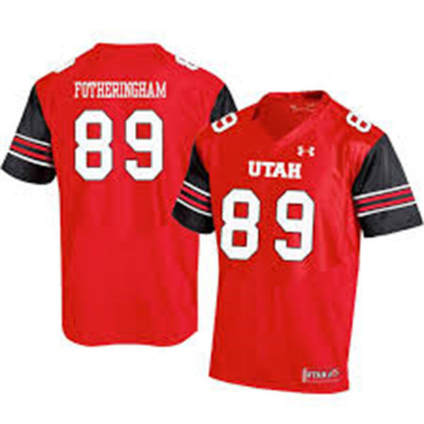 Mens Utah Utes #89 Cole Fotheringham Red stripe Sleeves Football Game Jersey