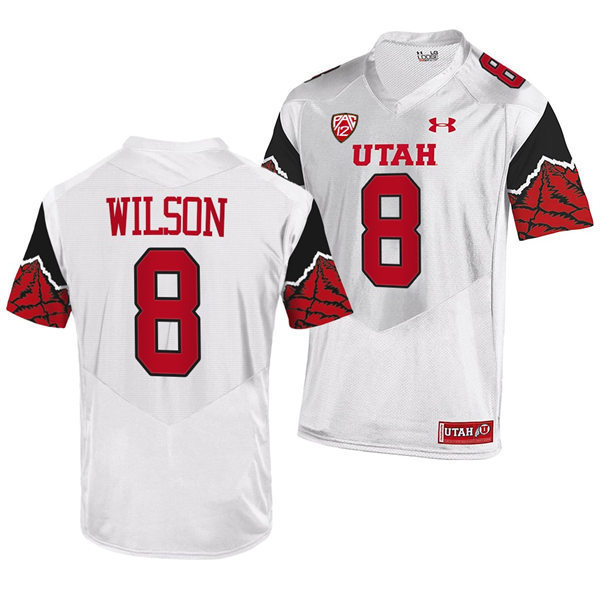 Mens Utah Utes #8 Larry Wilson White Printing Pattern Sleeves College Football Game Jersey