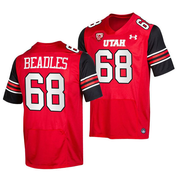 Mens Utah Utes #68 Zane Beadles Red stripe Sleeves Football Game Jersey