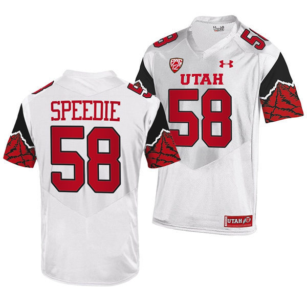 Mens Utah Utes #58 Mac Speedie White Printing Pattern Sleeves College Football Game Jersey