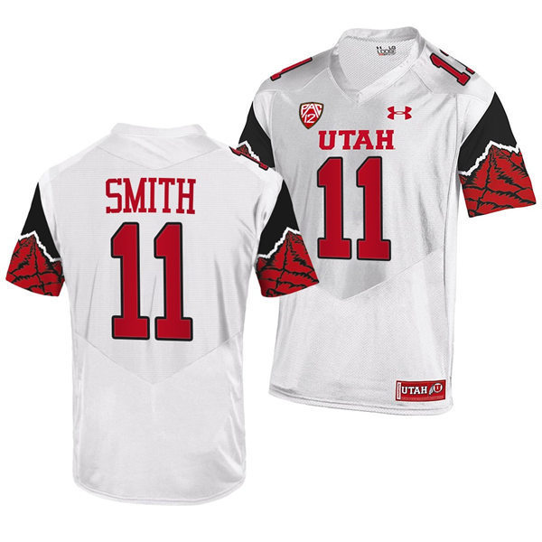 Mens Utah Utes #11 Alex Smith White Printing Pattern Sleeves College Football Game Jersey