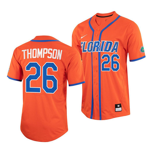 Mens Youth Florida Gators #26 Sterlin Thompson Nike 2022 Orange With Name Florida College Baseball Jersey