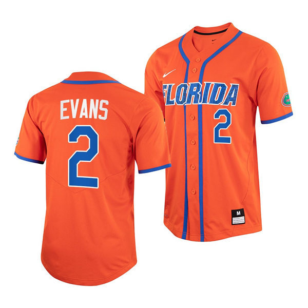 Mens Youth lorida Gators #2 Ty Evans Nike 2022 Orange With Name Florida College Baseball Jersey