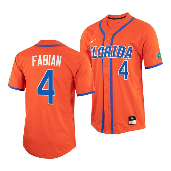 Mens Youth Florida Gators #4 Jud Fabian Nike 2022 Orange With Name Florida College Baseball Jersey