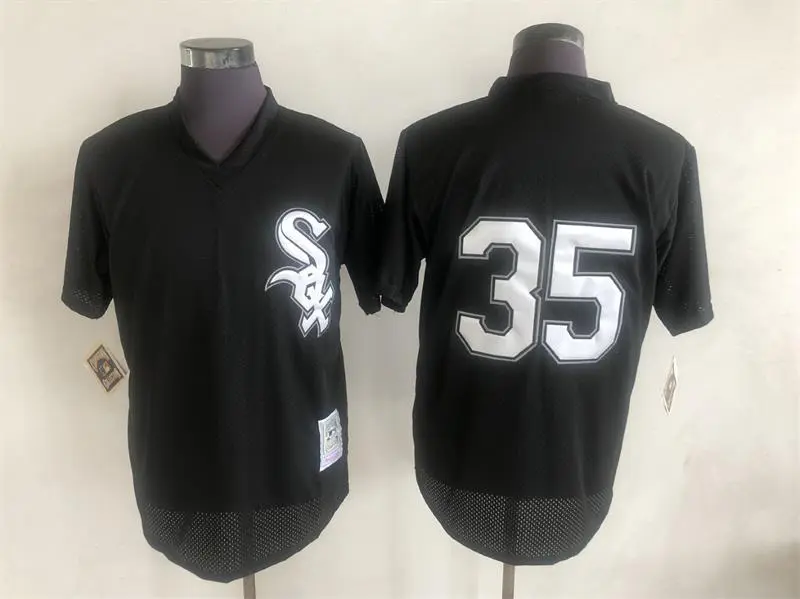 Men's Chicago White Sox #35 Frank Thomas Black Mesh Pullover Batting Practice Jersey