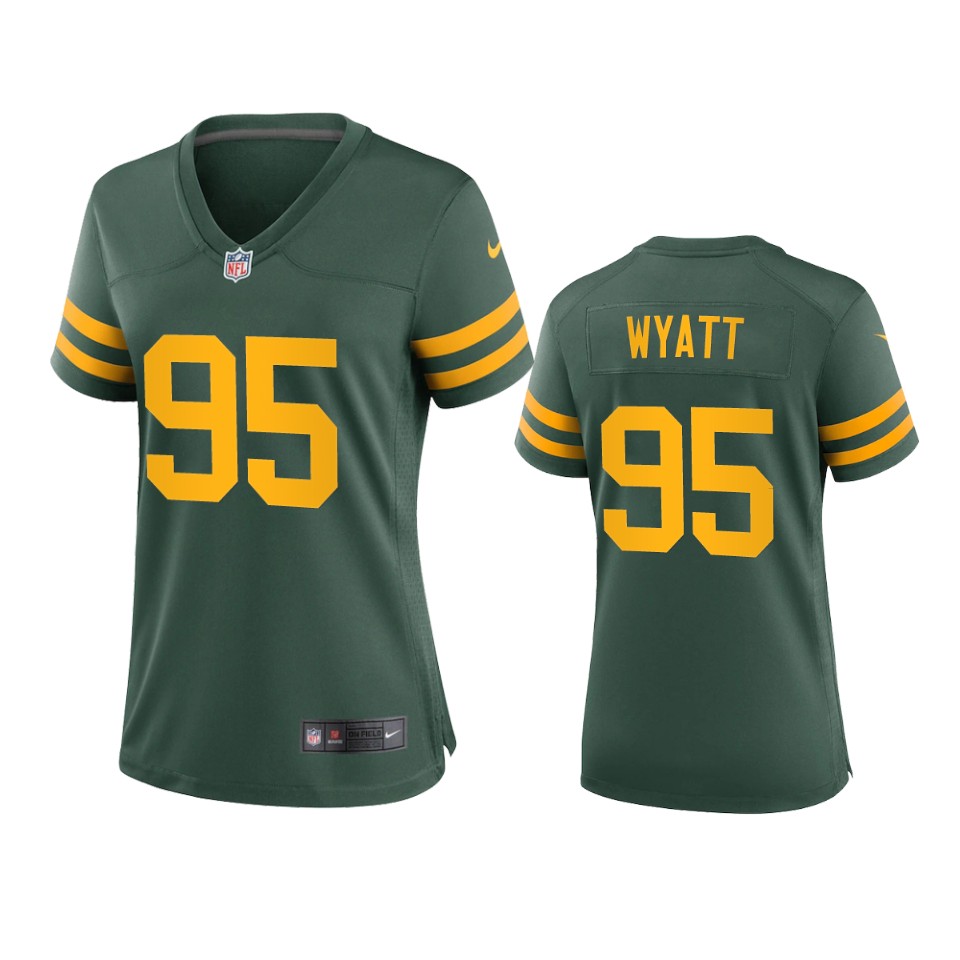 Women's Green Bay Packers #95 Devonte Wyatt Green Alternate Retro Limited Jersey