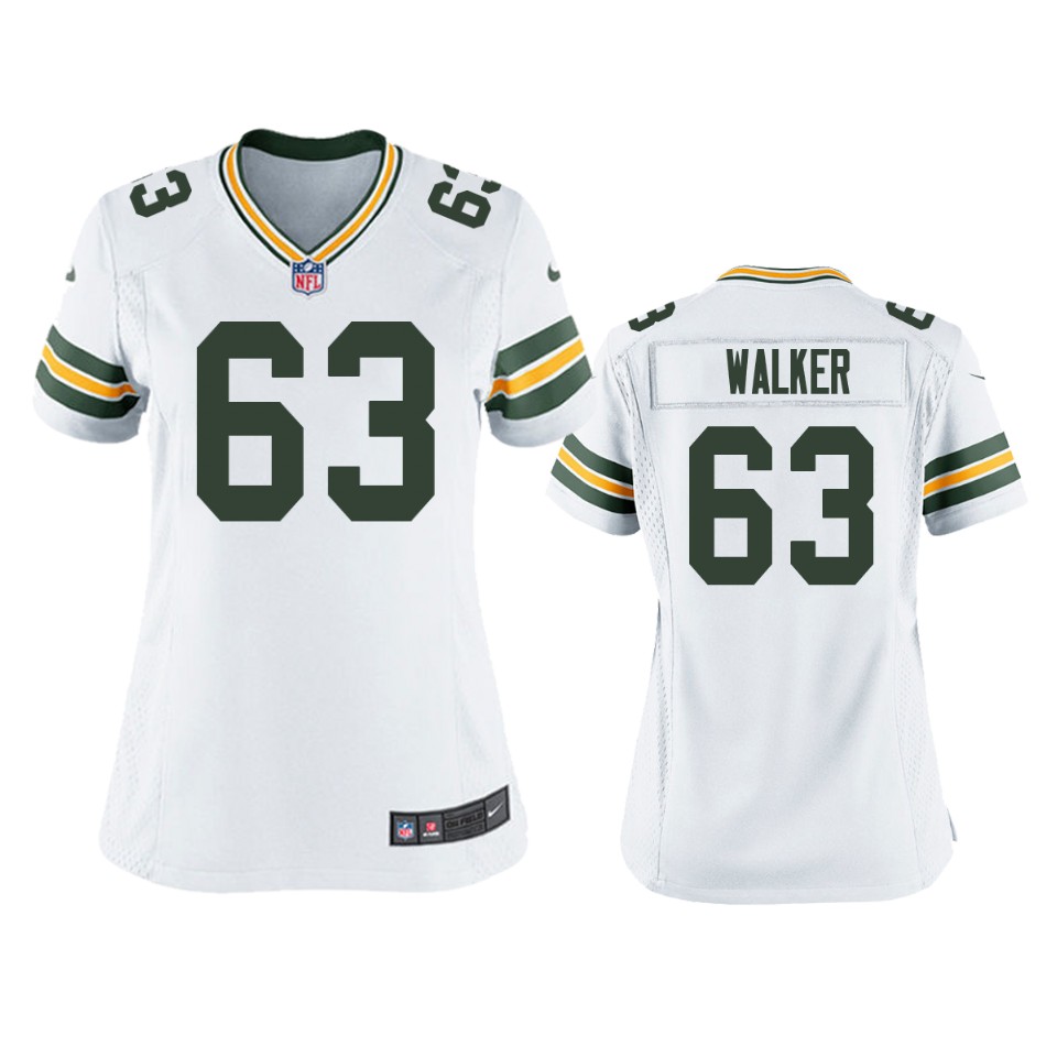 Womens Green Bay Packers #63 Rasheed Walker White Vapor Limited Jersey