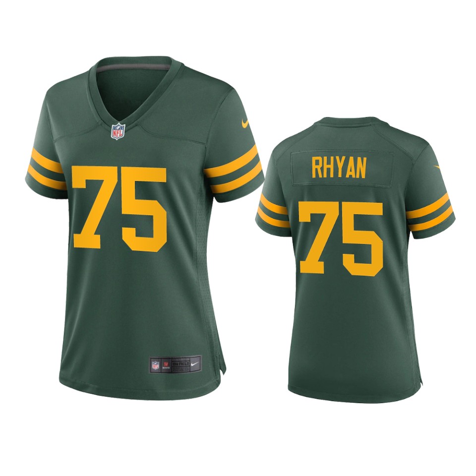 Womens Green Bay Packers #75 Sean Rhyan Green Alternate Retro Limited Jersey