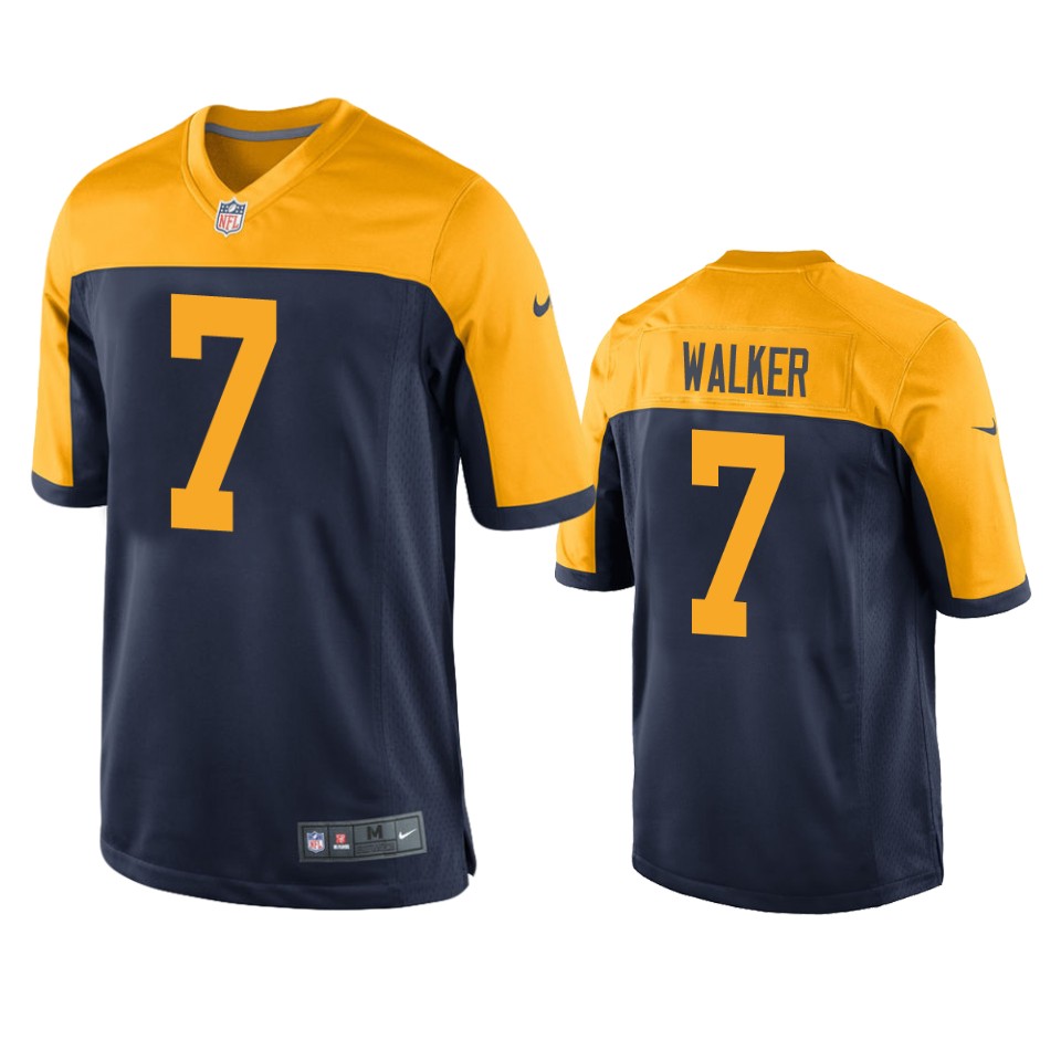 Mens Green Bay Packers #7 Quay Walker  Nike Navy Gold Throwback Limited Jersey
