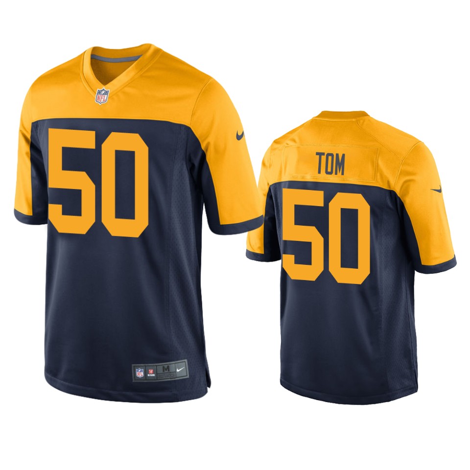Mens Green Bay Packers #50 Zach Tom Nike Navy Gold Throwback Limited Jersey