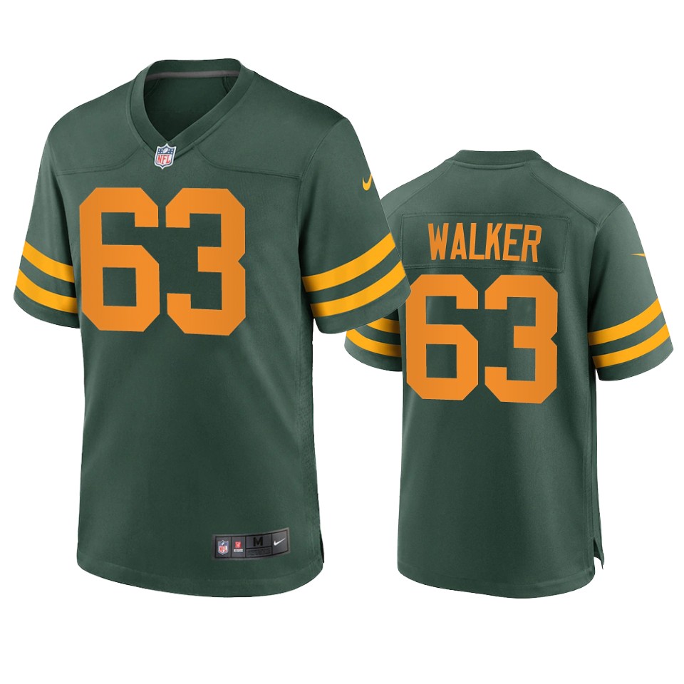 Mens Green Bay Packers #63 Rasheed Walker 2021 Green Alternate Retro Throwback Jersey