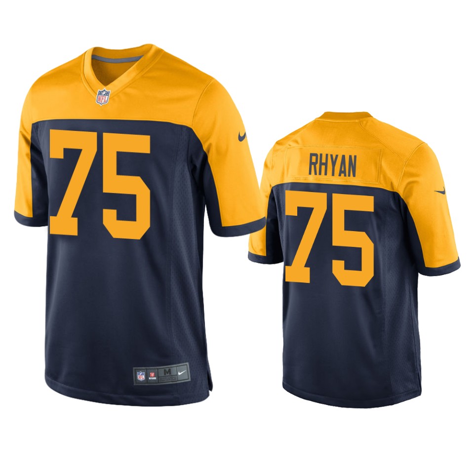 Mens Green Bay Packers #75 Sean Rhyan Nike Navy Gold Throwback Limited Jersey