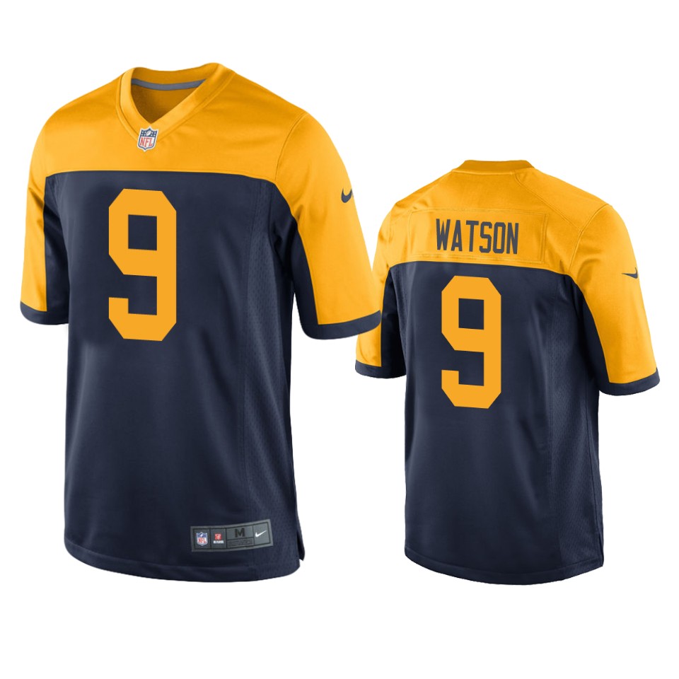 Mens Green Bay Packers #9 Christian Watson Nike Navy Gold Throwback Limited Jersey