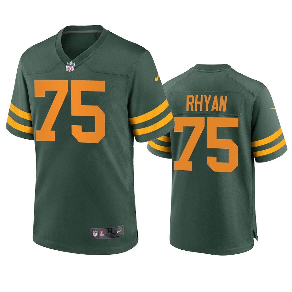 Mens Green Bay Packers #75 Sean Rhyan 2021 Green Alternate Retro Throwback Jersey