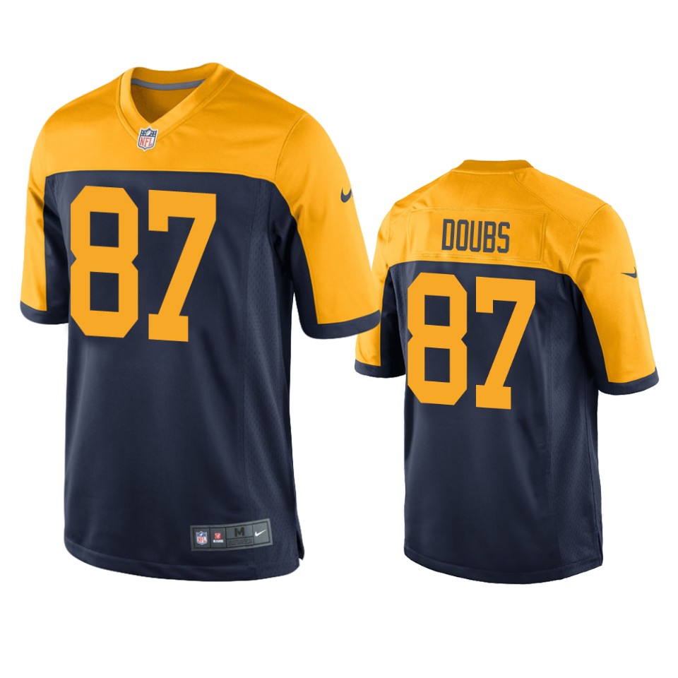 Mens Green Bay Packers #87 Romeo Doubs Nike Navy Gold Throwback Limited Jersey