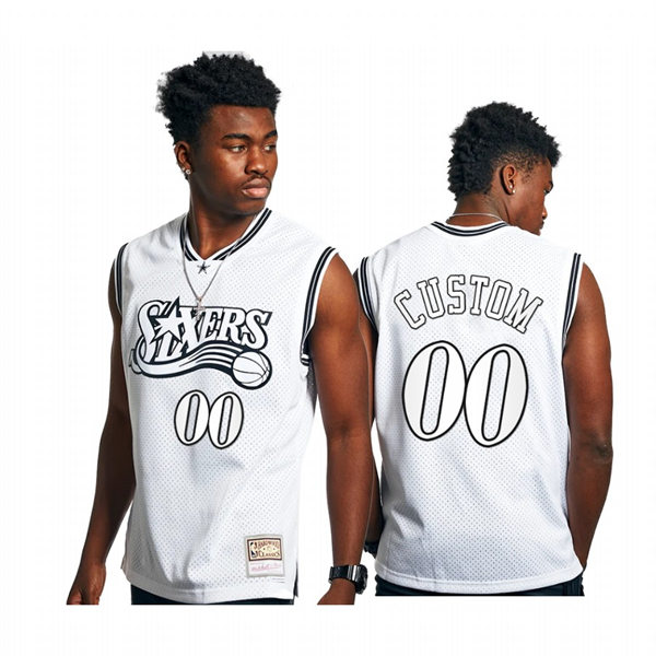 Men's Youth Philadelphia 76ers Custom Mitchell & Ness 1997-98 White Out Hardwood Classics Jersey