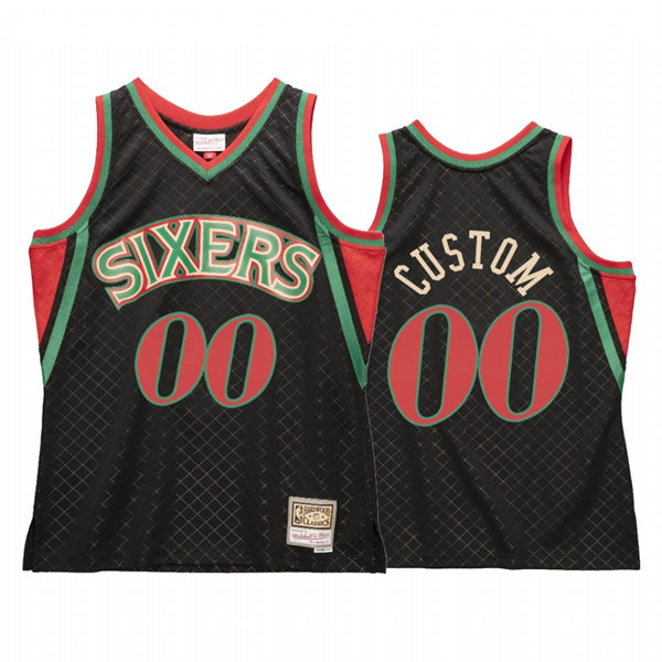 Men's Youth Philadelphia 76ers Custom Mitchell & Ness Neapolitan Black Hardwood Classic Jersey