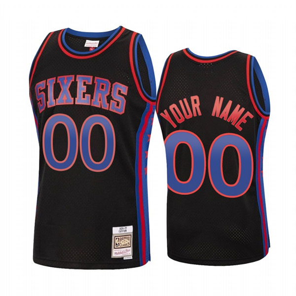 Men's Youth Philadelphia 76ers Custom Mitchell & Ness Black Royal Reload Hardwood Classics Jersey