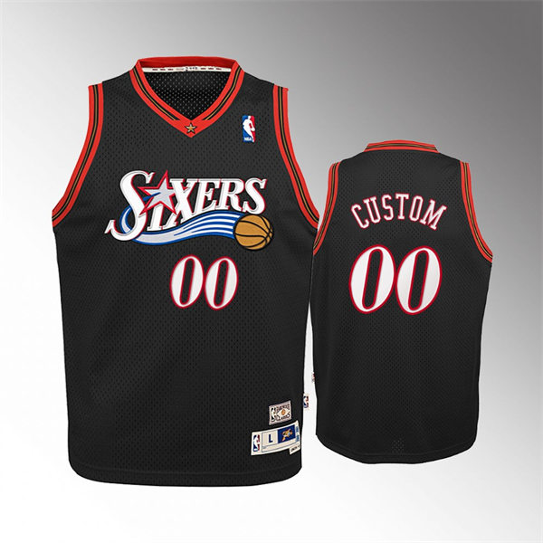 Men's Youth Philadelphia 76ers Custom Black Mitchell & Ness 2000-01 Hardwood Classics Jersey