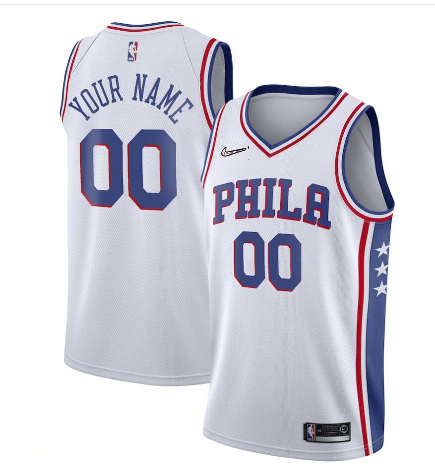 Men's Youth Philadelphia 76ers Custom 2021-22 NBA75th Diamond Nike White Association Edition Jersey