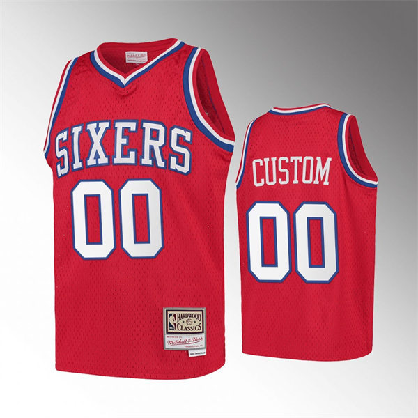 Men's Youth Philadelphia 76ers Custom Mitchell & Ness Red Mesh 1996-97 Reload Hardwood Classic Jersey 