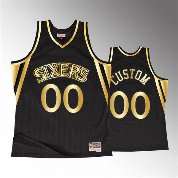 Men's Youth Philadelphia 76ers Custom Mitchell & Ness Retro 90s Black Golden Collection Jersey