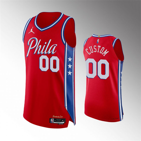 Men's Youth Philadelphia 76ers Custom 2021-22 NBA75th Diamond Badge Red Statement Edition Jersey