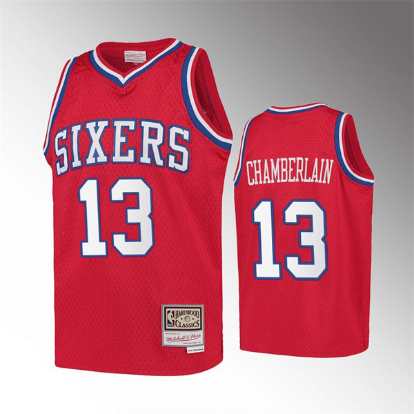 Mens Philadelphia 76ers #13 Wilt Chamberlain Mitchell & Ness Red Mesh 1996-97  Hardwood Classic Jersey 