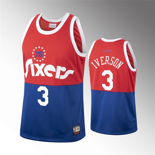 Men's Philadelphia 76ers 76ers #3 Allen Iverson Red Blue Mitchell & Ness Hardwood Classics Team Heritage Fashion Jersey