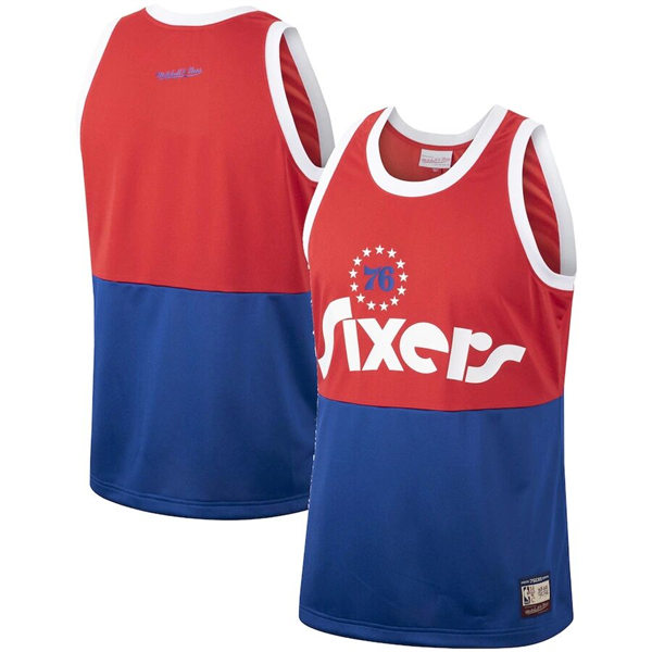 Men's Philadelphia 76ers Blank Red Blue Mitchell & Ness Hardwood Classics Team Heritage Fashion Jersey