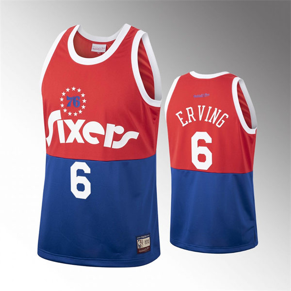 Men's Philadelphia 76ers 76ers #6 Julius Erving Red Blue Mitchell & Ness Hardwood Classics Team Heritage Fashion Jersey