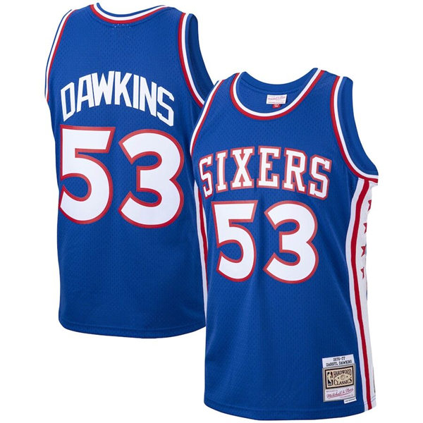 Mens Philadelphia 76ers #53 Darryl Dawkins Mitchell & Ness Royal 1976-77 Hardwood Classics Throwback Jersey