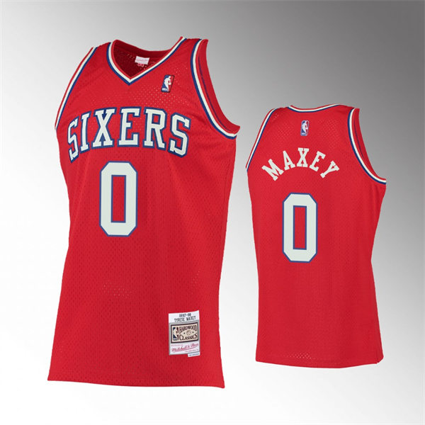 Men Philadelphia 76ers #0 Tyrese Maxey Mitchell & Ness Red Mesh 1996-97 Hardwood Classic Jersey