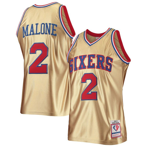 Mens Philadelphia 76ers #2 Moses Malone Mitchell & Ness Gold 1982-83 Hardwood Classics Swingman Jersey