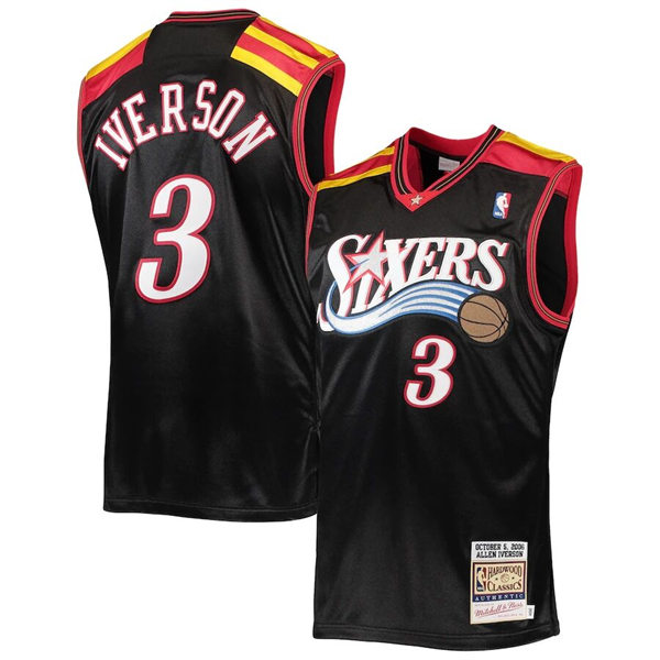 Men's Philadelphia 76ers #3 Allen Iverson 2006 Black Mitchell & Ness Hardwood Classics Throwback Jersey