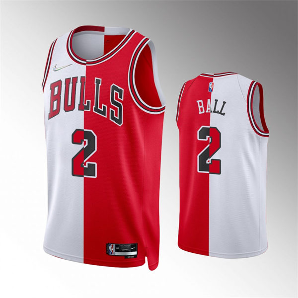 Mens Chicago Bulls #2 Lonzo Ball 2021-22 Diamond White Red Split Edition Jersey