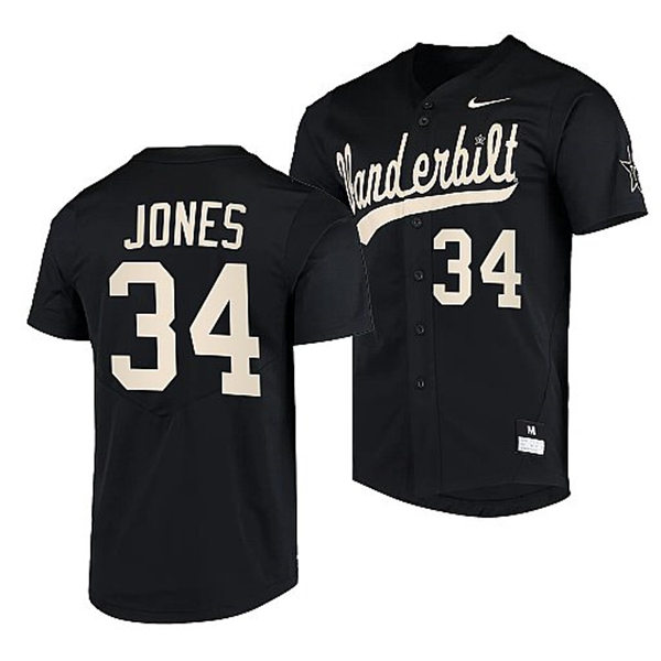 Men's Youth Vanderbilt Commodores #34 Spencer Jones Black Gold 2022 College Baseball Limited Jersey