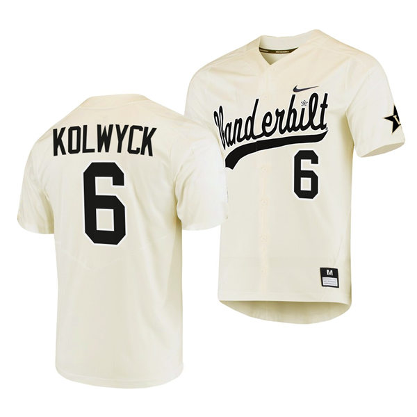 Men's Youth Vanderbilt Commodores #6 Tate Kolwyck Cream 2022 College Baseball Limited Jersey