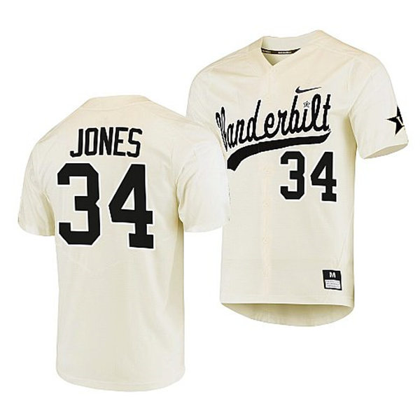 Men's Youth Vanderbilt Commodores #34 Spencer Jones Cream 2022 College Baseball Limited Jersey