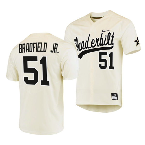 Men's Youth Vanderbilt Commodores #51 Enrique Bradfield Jr. Cream 2022 College Baseball Limited Jersey