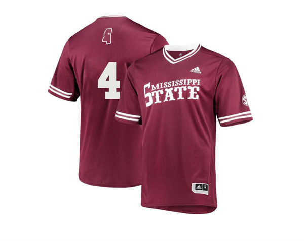 Mens Youth Mississippi State Bulldogs #4 RJ Yeager Maroon Pullover College Baseball Game Jersey