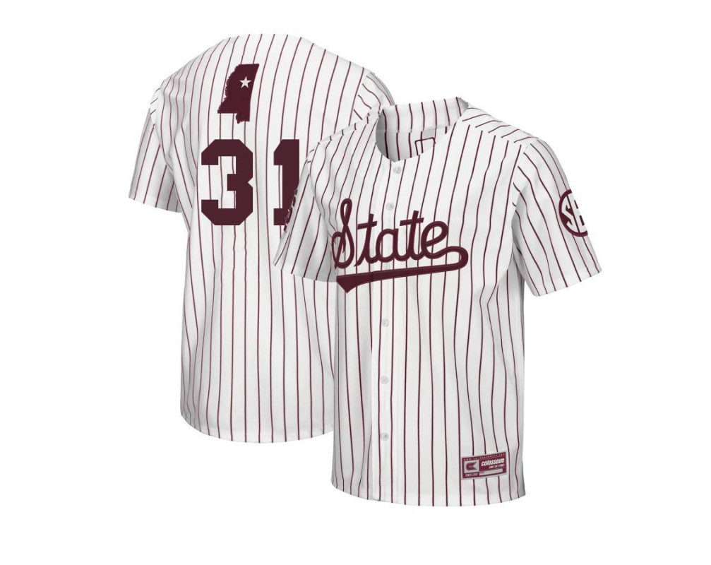Mens Youth Mississippi State Bulldogs #31 Tanner Leggett Adidas White Pinstripe State College Baseball Game Jersey