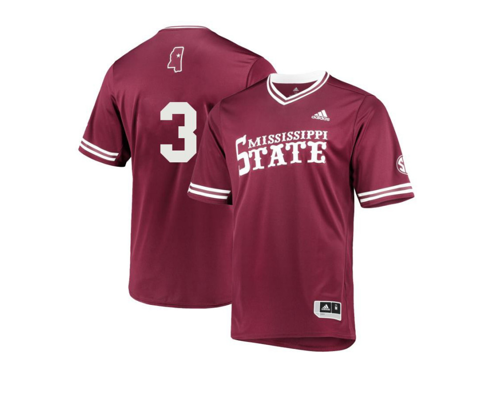Mens Youth Mississippi State Bulldogs #3 Jess Davis Maroon Pullover College Baseball Game Jersey