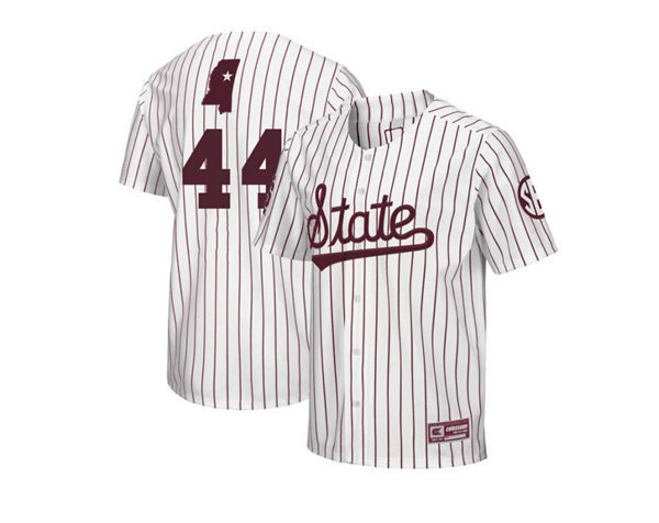 Mens Youth Mississippi State Bulldogs #44 Ethan Small Adidas White Pinstripe State College Baseball Game Jersey