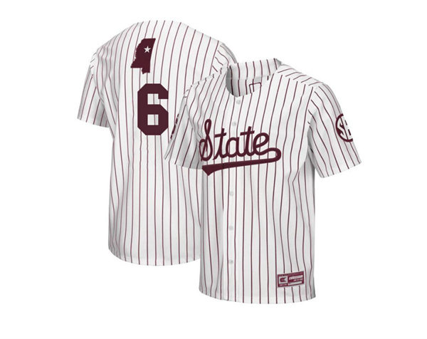 Mens Youth Mississippi State Bulldogs #6 Kamren James Adidas White Pinstripe State College Baseball Game Jersey
