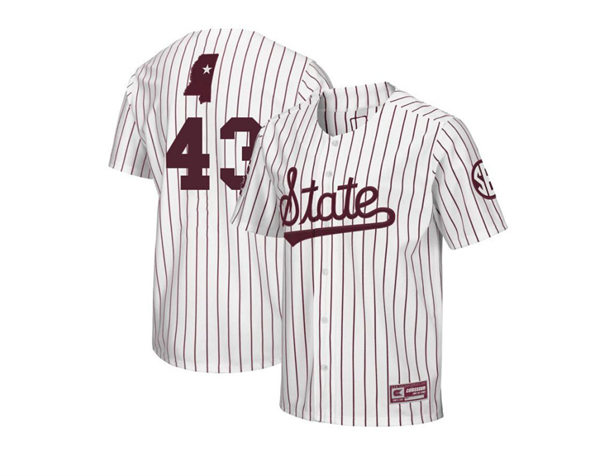 Mens Youth Mississippi State Bulldogs #43 Lane Forsythe Adidas White Pinstripe State College Baseball Game Jersey