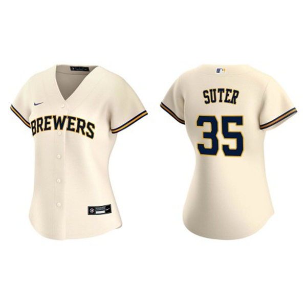 Womens Milwaukee Brewers #35 Brent Suter Cream Home Jersey