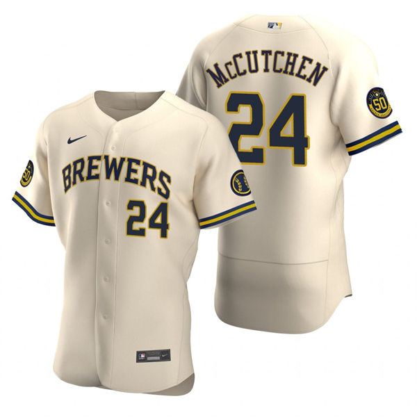 Mens Milwaukee Brewers #24 Andrew McCutchen Cream Home FlexBase Player Jersey
