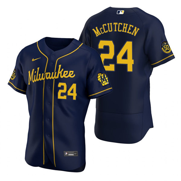 Mens Milwaukee Brewers #24 Andrew McCutchen Navy Alternate FlexBase Player Jersey